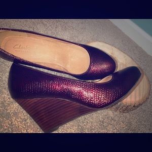 Clarks Artisan Dark Burgundy Wedge Heels